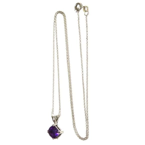 Faceted Purple Amethyst Cushion Cut Pendant and Sterling Silver 18 inch Necklace - Picture 5 of 9